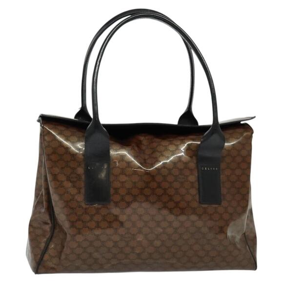 CELINE Macadam Canvas Hand Bag Enamel Brown Gold - Picture 1 of 12